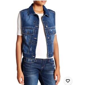 Union Bay Rooney Denim Jean Vest Womens Small Biker Grunge Western Cowgirl